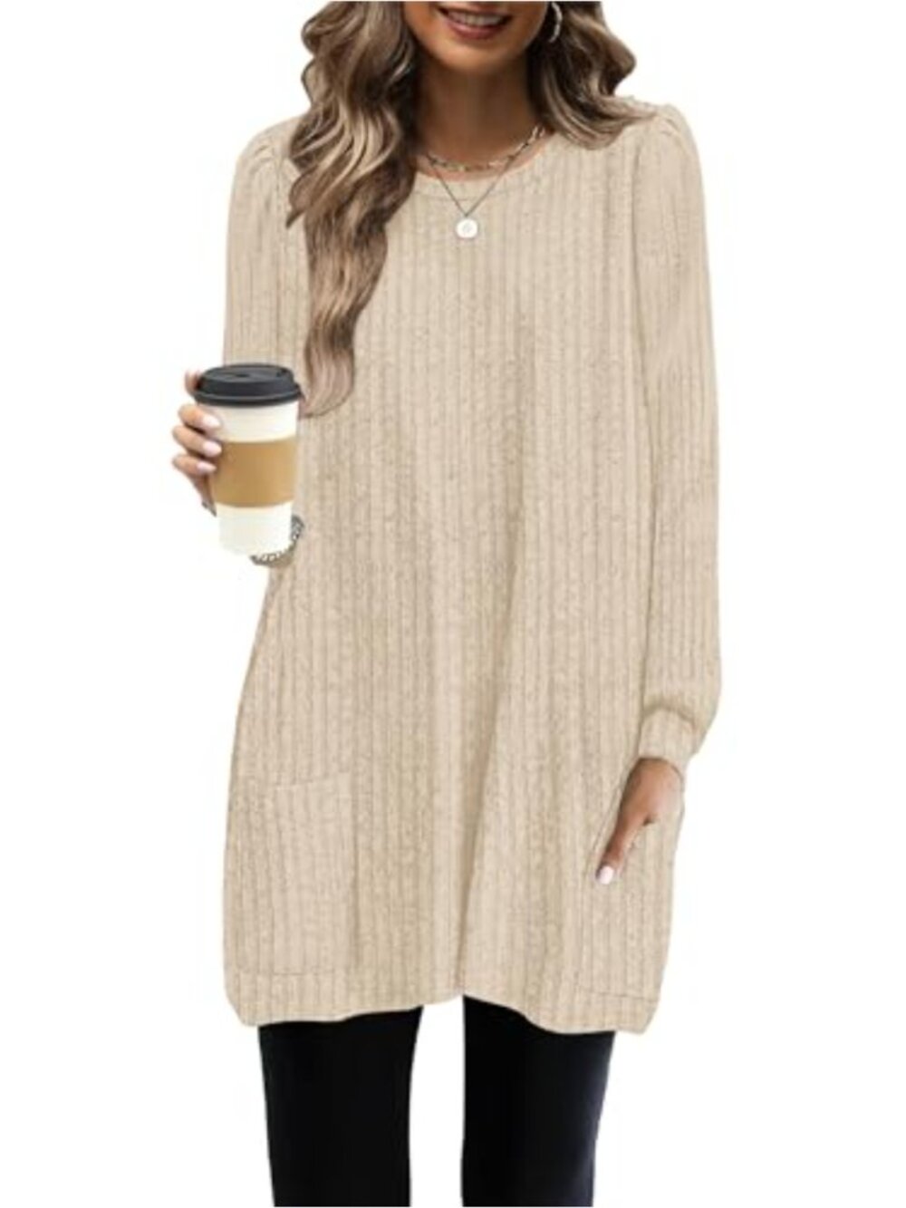 Long Sleeve Tunic Tops for Women with Pockets Loose Fit Sweater Dress